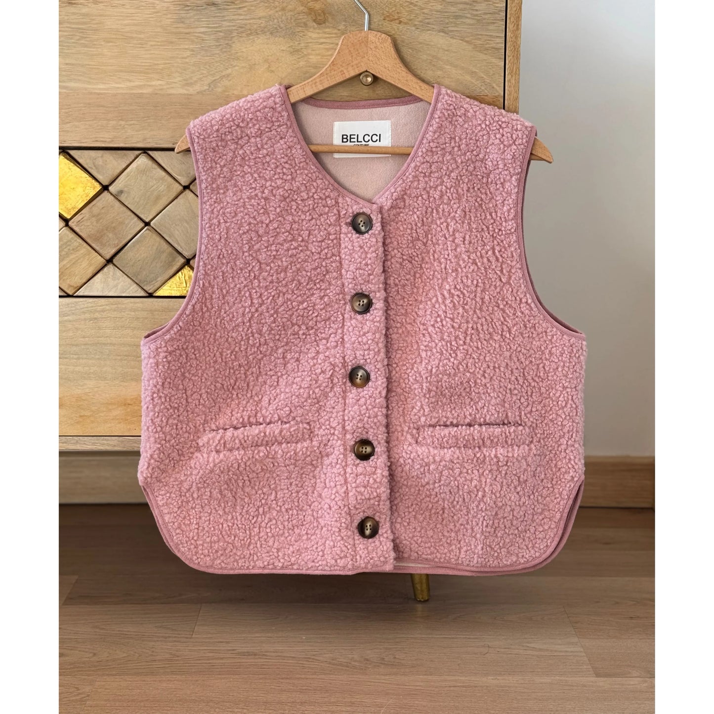 GILET VESTE SANS MANCHES EN MOUMOUTE COULEUR ROSE PÂLE