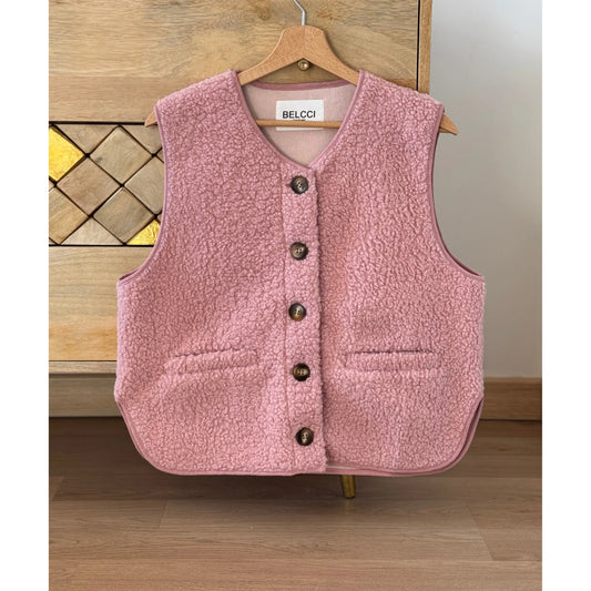 GILET VESTE SANS MANCHES EN MOUMOUTE COULEUR ROSE PÂLE