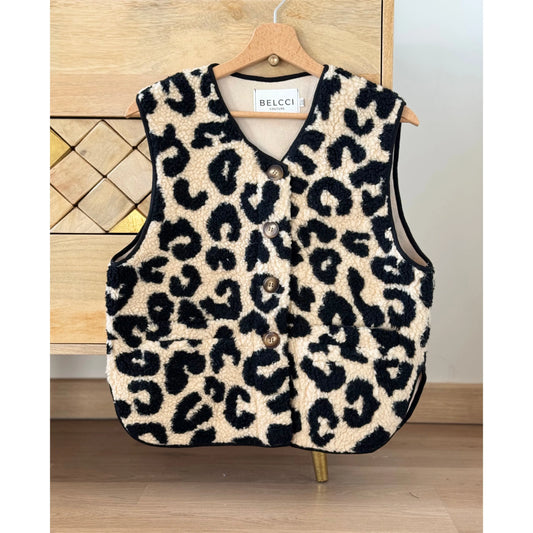 GILET SANS MANCHES EN MOUMOUTE COULEUR NOIRE/CREME